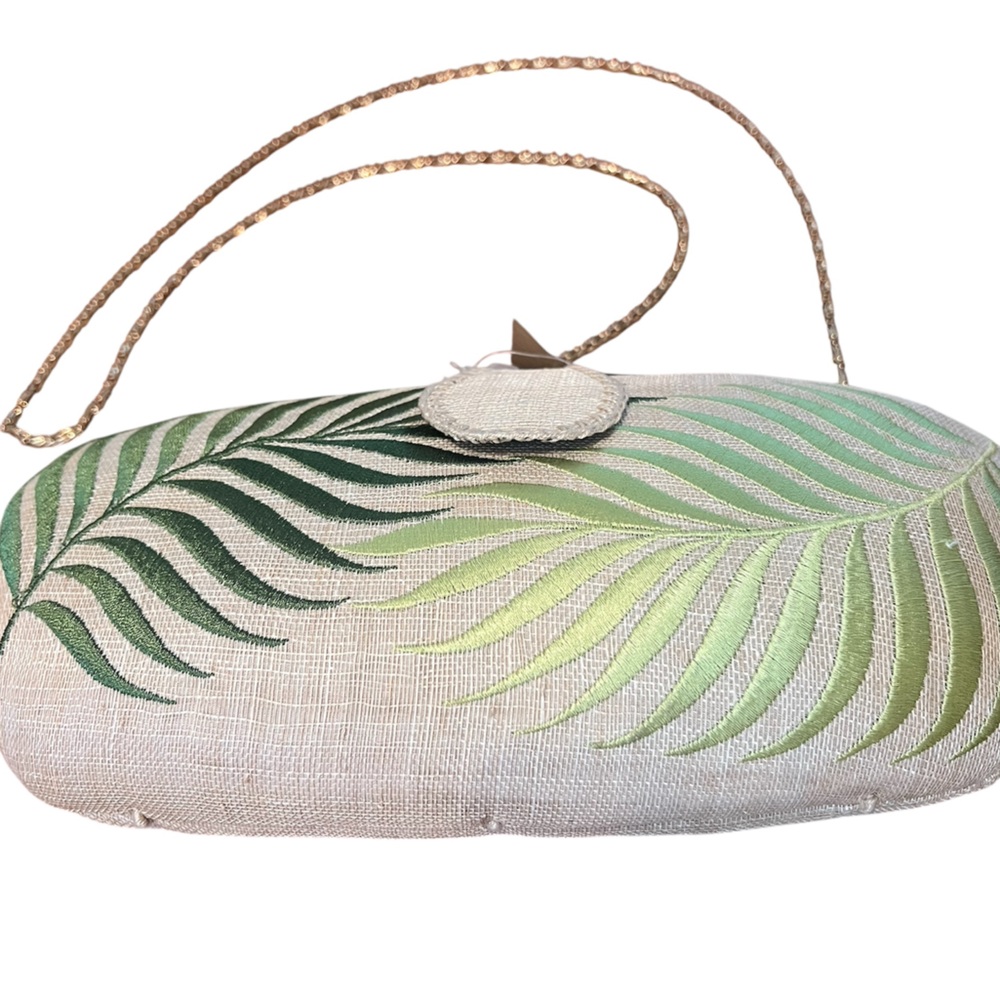 New Kultura Pilipino Tropical Clutch Hand Embroidered Handwoven in Tan Green NWT - Picture 3 of 6